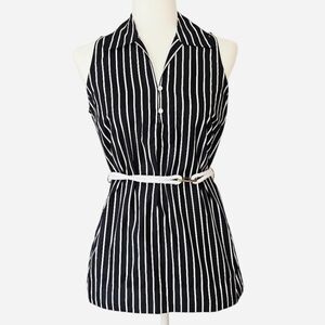 LAUREN RALPH LAUREN size XS  Womens Navy Striped Sleeveless Shirt With Rope Belt